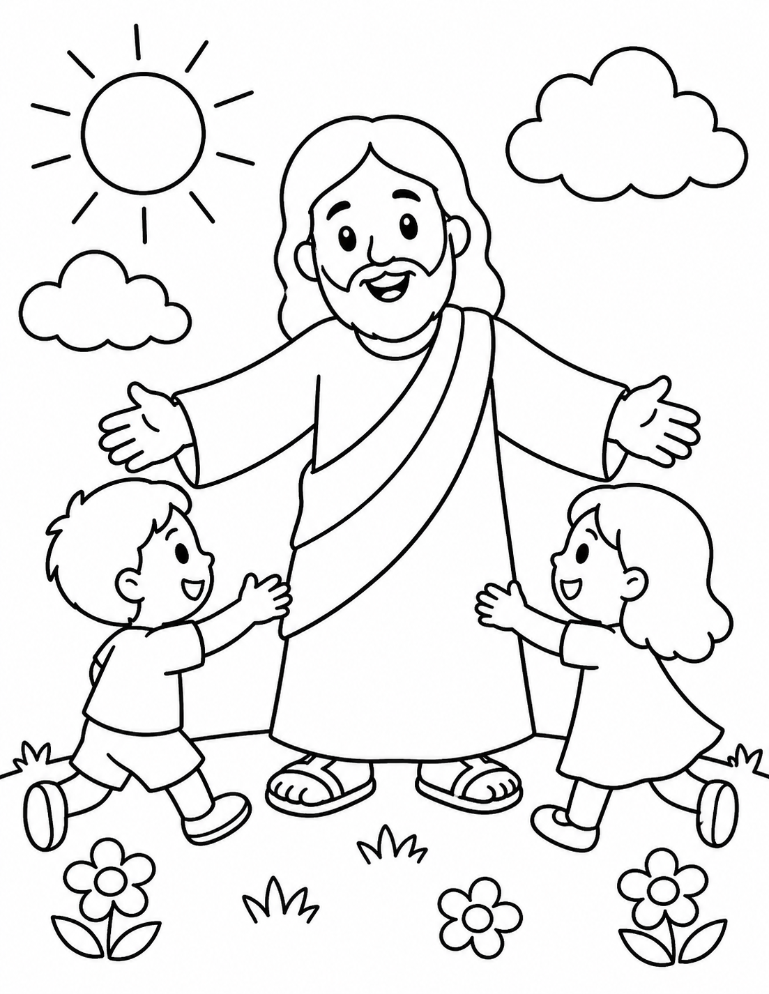 Jesus with Children coloring page preview