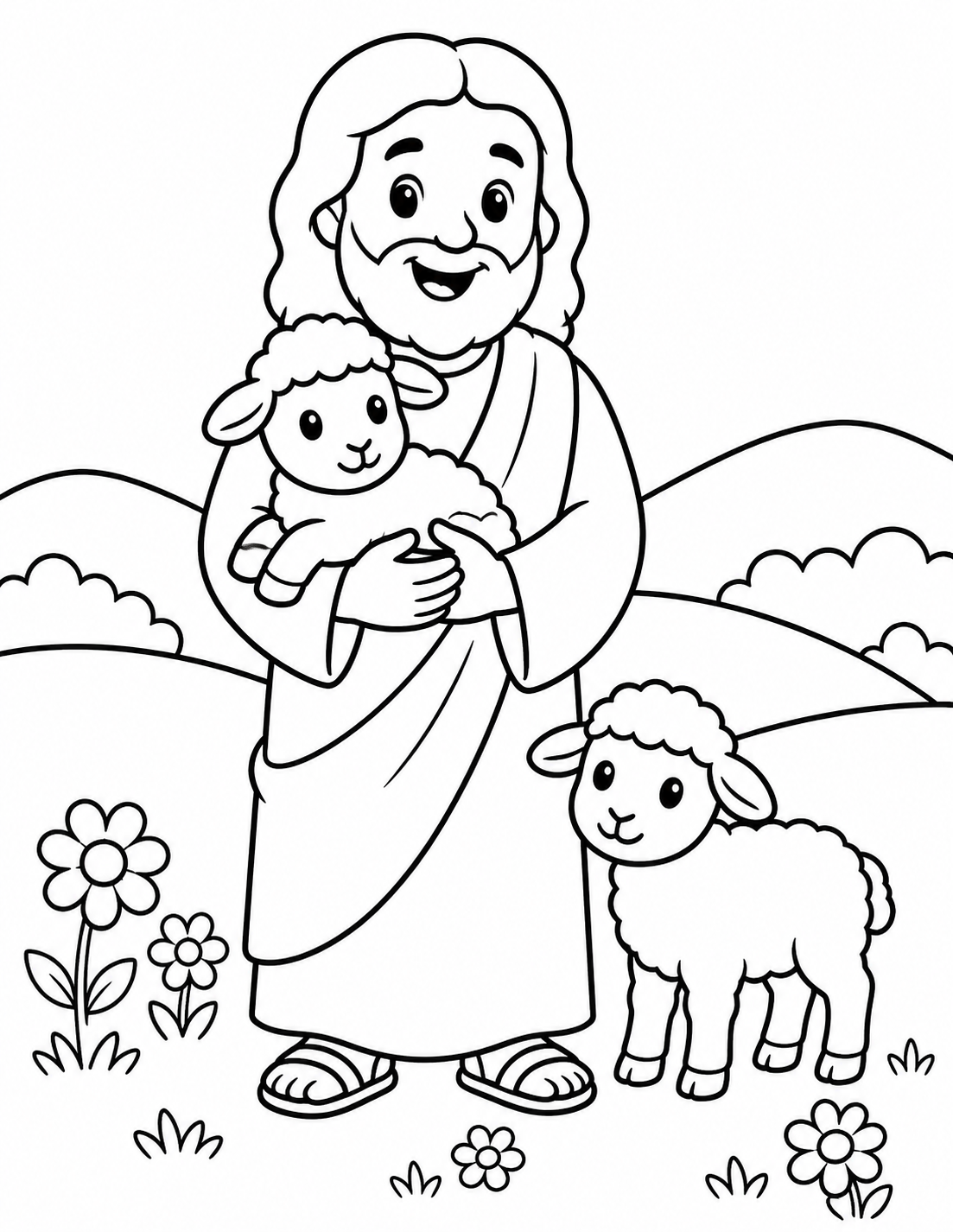 Jesus with Lamb coloring page preview