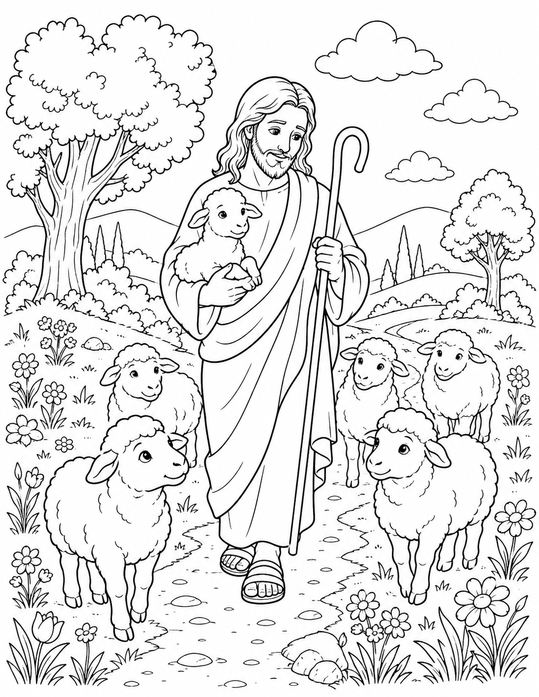 Jesus the Good Shepherd coloring page preview